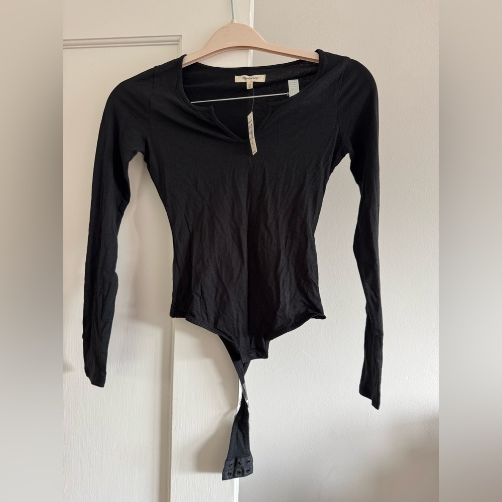 Madewell Black V-Neck Long Sleeve Bodysuit